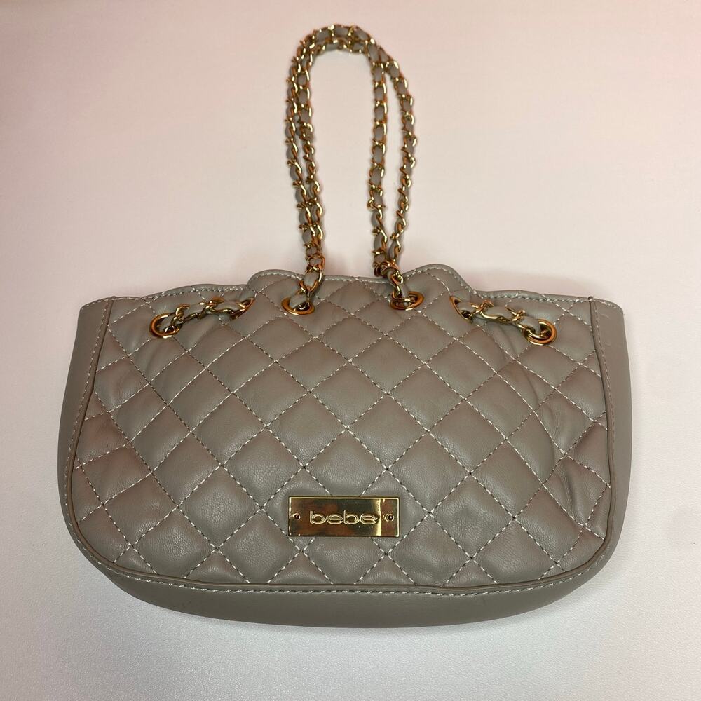 BEBE Chelsea Paloma Gray & Gold Chain Crossbody / Shoulder Sling Purse